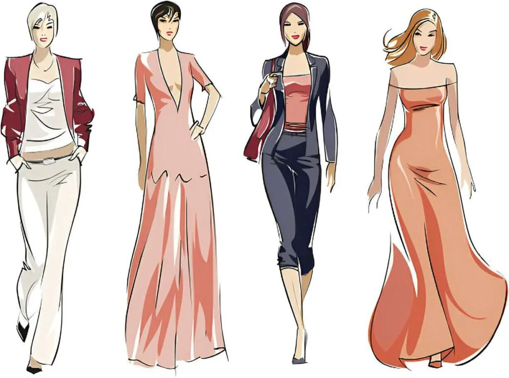 Disegno con quattro modelle e vari outfit
