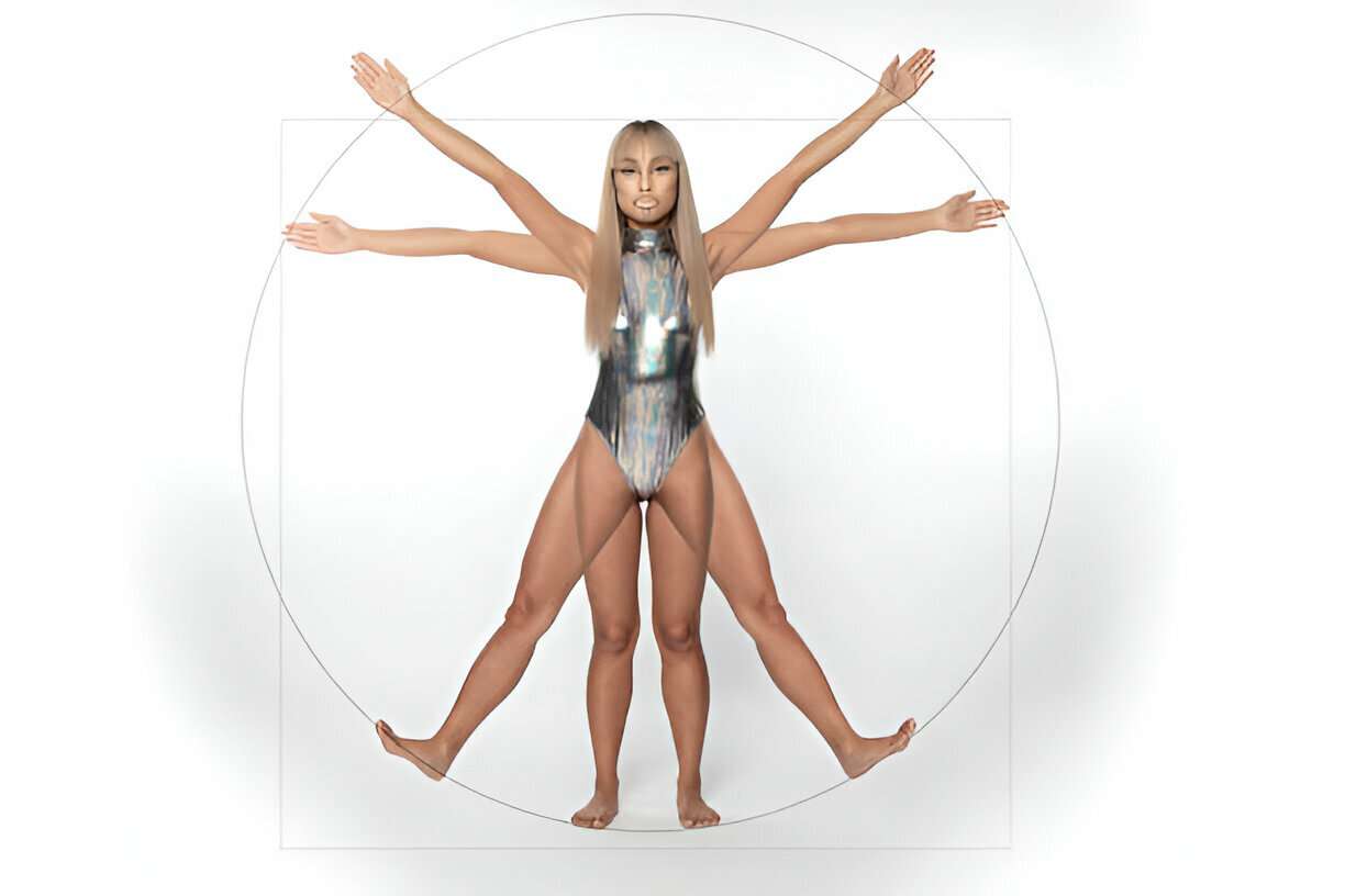 Forma del corpo femminile ispirata al disegno dell'Uomo Vitruviano di Leonardo da Vinci