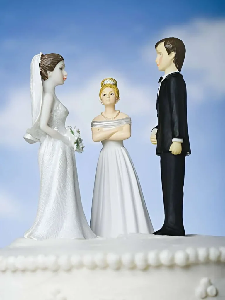 Decorazione per torta con suocera invadente tra due sposi