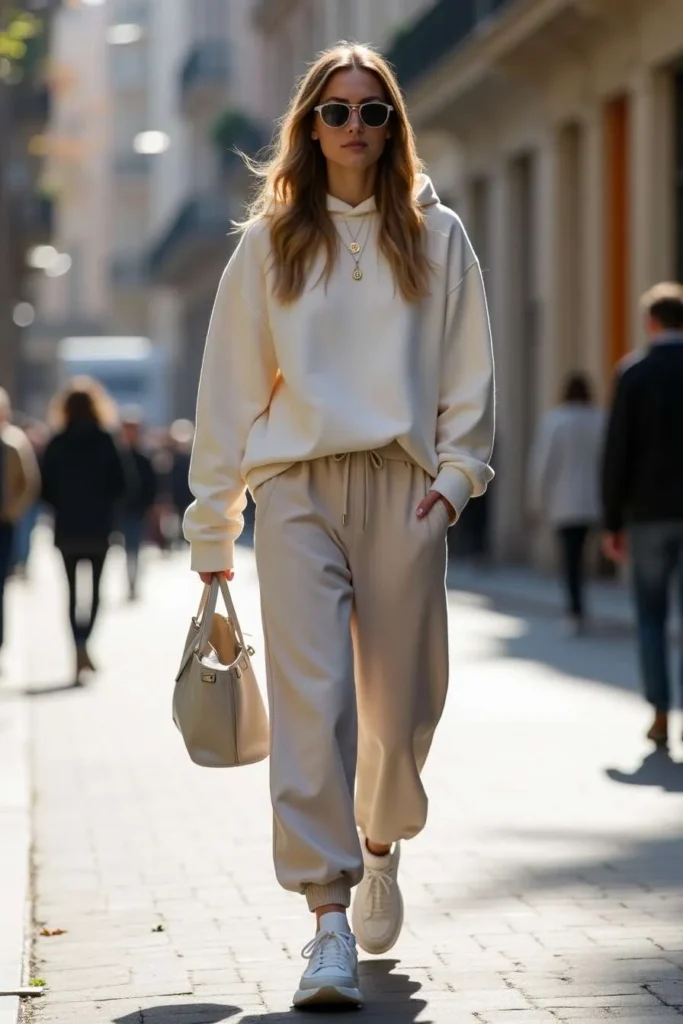 Donna indossa un outfit comodo e rilassato