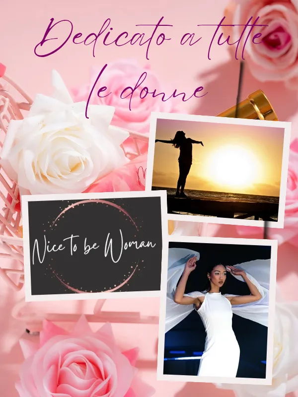 Collage chi sono con rose, logo del blog e immagini dedicate alle donne