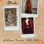 Collage di tendenze moda per la stagione Autunno Inverno 2025-2026: Pelliccia beige, cappotto cammello, outfit bordeaux.