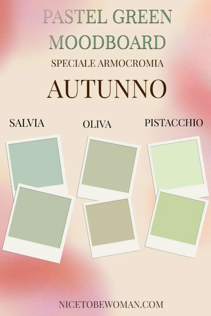 Moodboard verdi pastello moda di tendenza adatti per armocromia autunno.