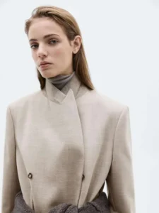 Blazer lungo doppiopetto colore grigio chiaro Massimo Dutti