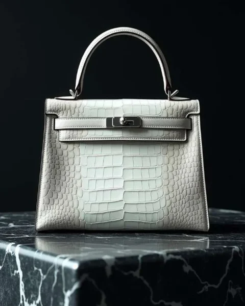 Borsa di lusso Hermès modello Kelly Himalaya 32 in pelle di coccodrillo Niloticus