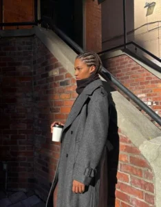 Trench in lana grigio modello oversize Bershka