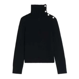 Maglione in cashmere nero Zadig&Voltaire a collo alto con bottoni gioiello