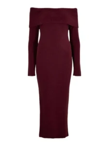 Abito midi aderente color Borgogna con scollatura bardot e maniche lunghe Apricot su AboutYou.