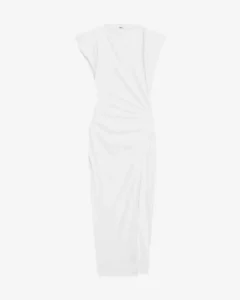 Abito lungo senza maniche di colore bianco drappeggiato, con spacco laterale Isabel Marant