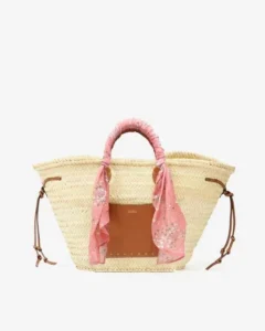 Borsa tote e a spalla in paglia e pelle con dettaglio foulard Isabel Marant
