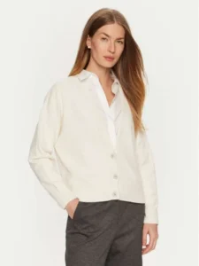 Cardigan colore écru con scollatura a V e bottoncini gioiello Vicolo su Modivo