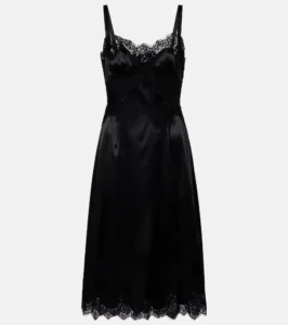 Abito sottoveste nero in raso con pizzo Dolce & Gabbana su MyTheresa