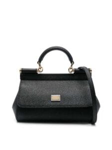 Borsa Sicily di Dolce & Gabbana in pelle martellata nera con finiture dorate e manico singolo.