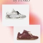 Sneakers Pinko Yulia bordeaux e bianco/argento con stampa pitone, per donna, con doppi lacci e dettagli gioiello