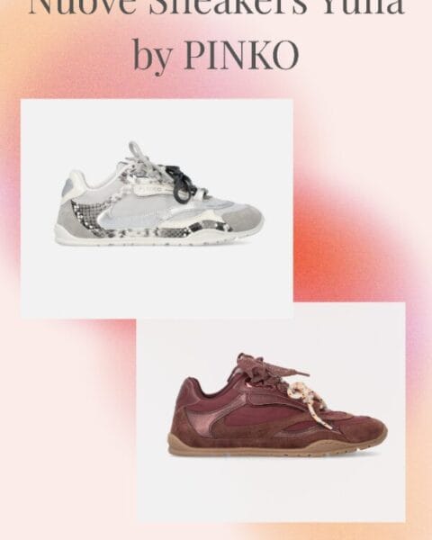 Sneakers Pinko Yulia bordeaux e bianco/argento con stampa pitone, per donna, con doppi lacci e dettagli gioiello