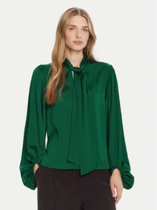 Blusa da donna a maniche lunghe Rinascimento colore verde smeraldo con scollo legato e fiocco su Modivo