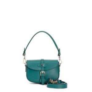 Borsa pattina a tracolla in pelle di colore verde con fibbia e passante smaltato CafèNoir