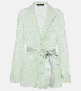 Dolce & Gabbana blazer in pizzo colore verde menta con cintura in vita su Mytheresa