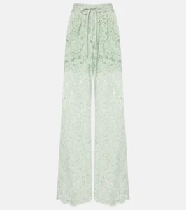 Dolce & Gabbana pantaloni in pizzo colore verde menta a gamba ampia su Mytheresa