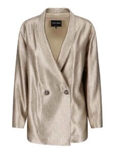 Giorgio Armani blazer doppiopetto colore grigio perla in seta su TheBS