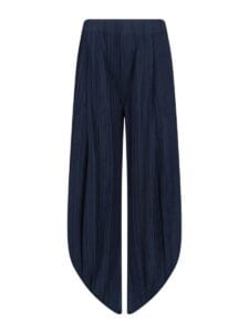 Giorgio Armani pantaloni plissettati blu navy con orlo asimmetrico su TheBS