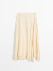 Gonna midi asimmetrica in pizzo colore vaniglia in Cupro e Viscosa Massimo Dutti