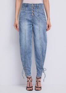 Jeans balloon Gaudì in cotone elasticizzato con bottoni e laccetti alla caviglia