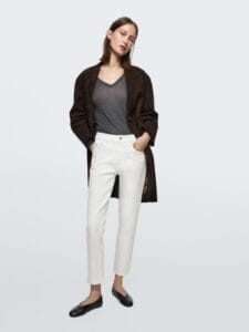 Jeans slim fit cropped colore bianco a vita media Massimo Dutti