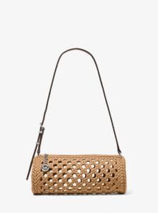 Michael Kors borsa pochette Izzy piccola di colore beige con lavorazione crochet