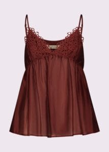 Top donna colore marrone con dettagli lavorati e spalline Gaudì