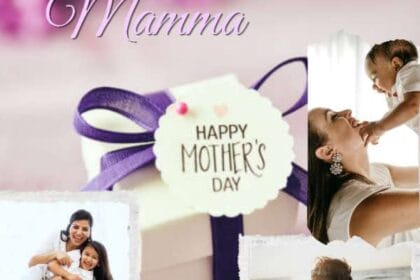 Collage foto di copertina con quattro immagini di madri con i loro figli, scatola regalo con un fiocco viola e un cartellino con la scritta "Happy Mother's Day", e il testo in alto "20 Idee Regalo Festa della Mamma" per Nice to be Woman.
