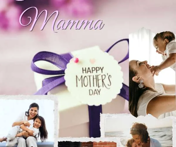 Collage foto di copertina con quattro immagini di madri con i loro figli, scatola regalo con un fiocco viola e un cartellino con la scritta "Happy Mother's Day", e il testo in alto "20 Idee Regalo Festa della Mamma" per Nice to be Woman.