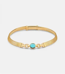 Bvlgari collier Tubogas in oro 18kt con Topazio incastonato a cabochon e diamanti pavé su Mytheresa per la selezione Luxury Edit di Nice to be Woman