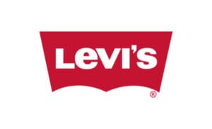 Levi's logo modelli jeans donna con testo bianco su sfondo rosso