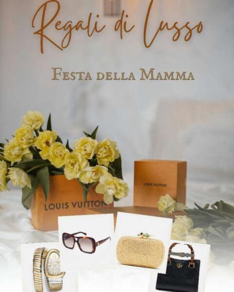Idee regalo di lusso per la Festa della Mamma con borse firmate, gioielli e accessori eleganti in composizione raffinata