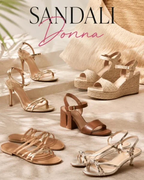 Sandali donna estate 2026 con tacco a spillo, kitten heel, tacco quadrato, zeppa e modelli bassi