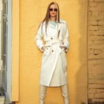 Donna indossa un trench lungo di colore beige. Immagine di copertina per l'articolo Trench donna Amazon.